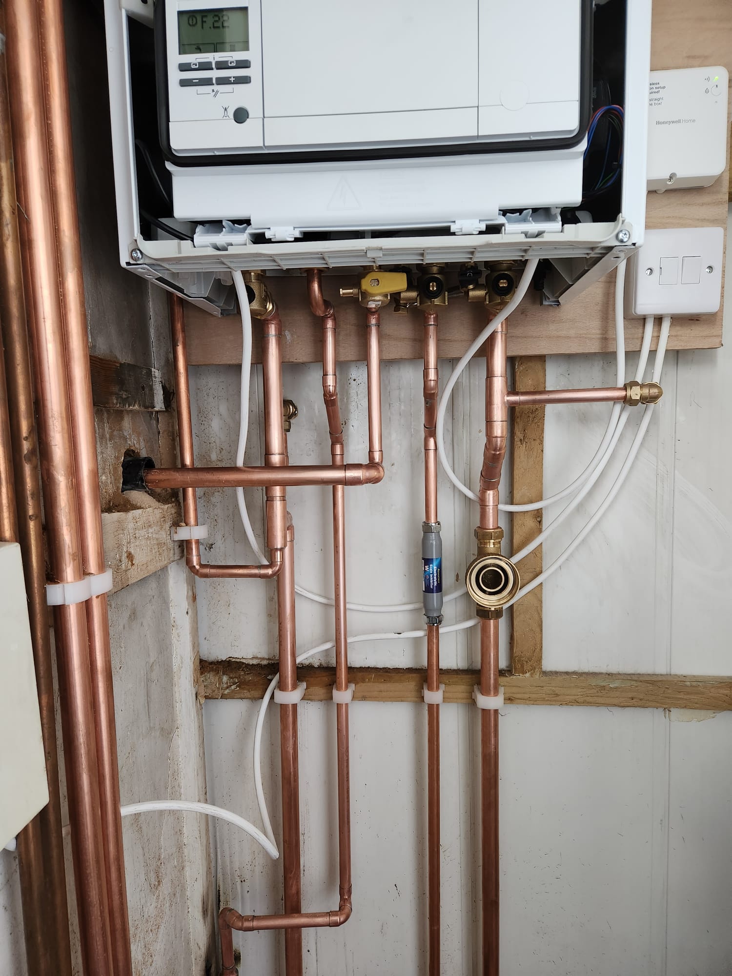 Neat copper pipework to boiler